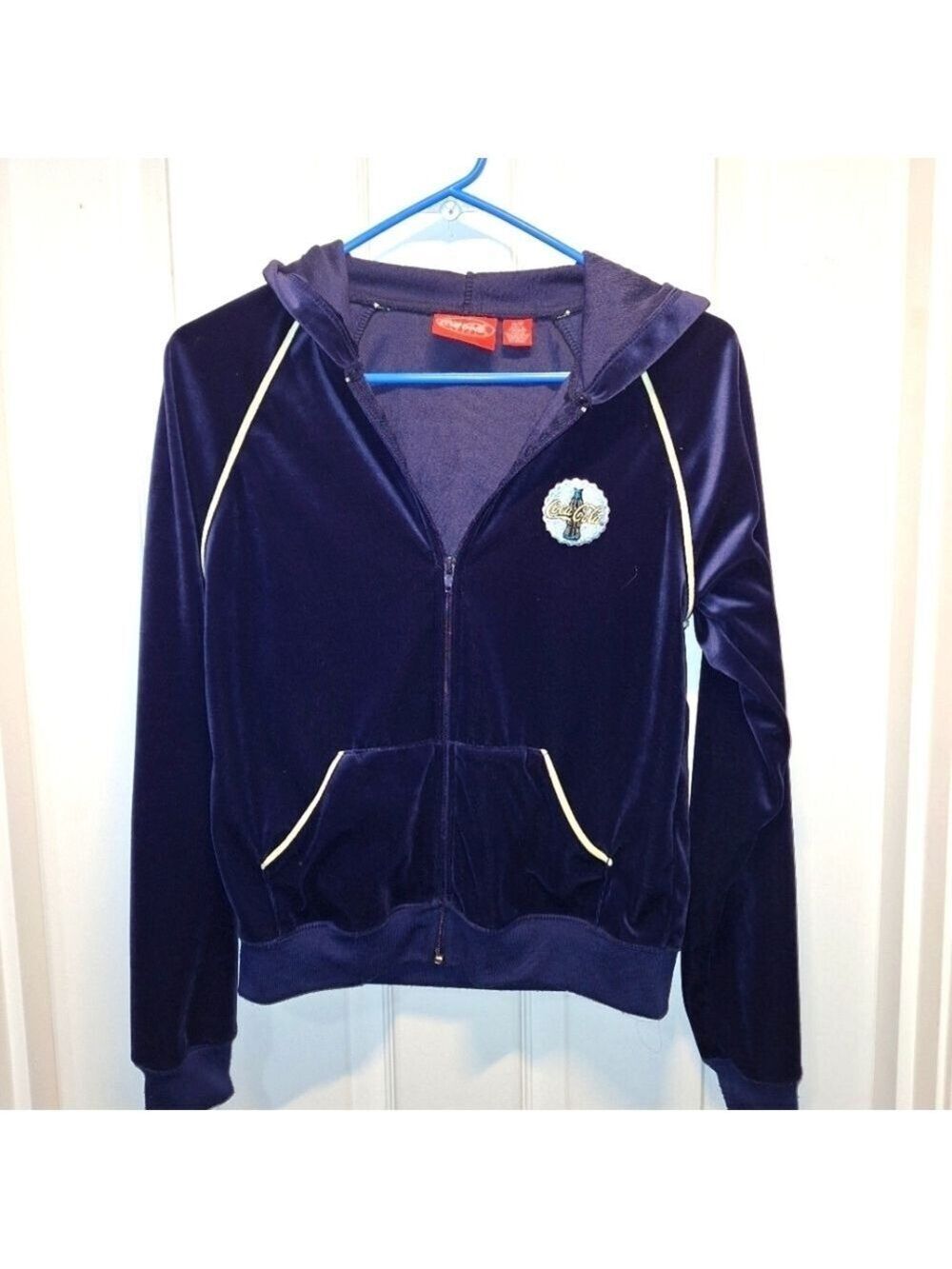 Coca Cola Navy Blue Velour Hoodie Medium